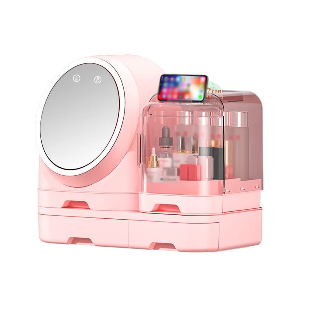 Rangement maquillage LED boîte organisateur cosmétique avec miroir et ventilateur