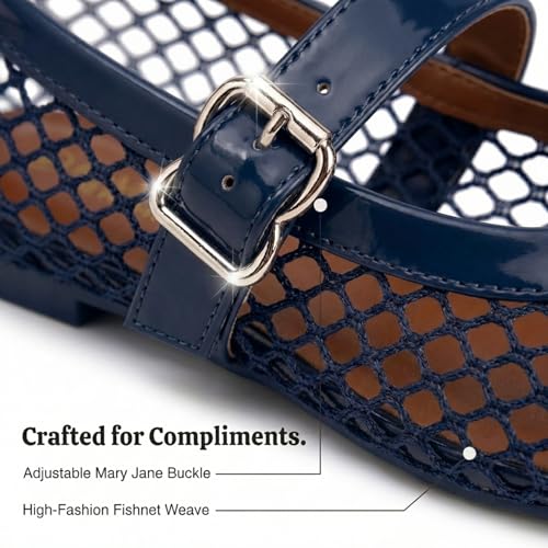 Image of EMMA NEW YORK Mesh Ballet Flats for Women, Mary Jane Mesh Ballet Flats Shoes for Women with Buckle Strap