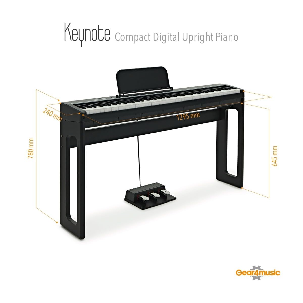 Keynote Piano Digitale Verticale Compatto con Bluetooth, Pack Sgabello | Include Sgabello Imbottito Comodo, 30 Preset DREAM, 88 Tasti Pesati, Unità 3 Pedali, Nero