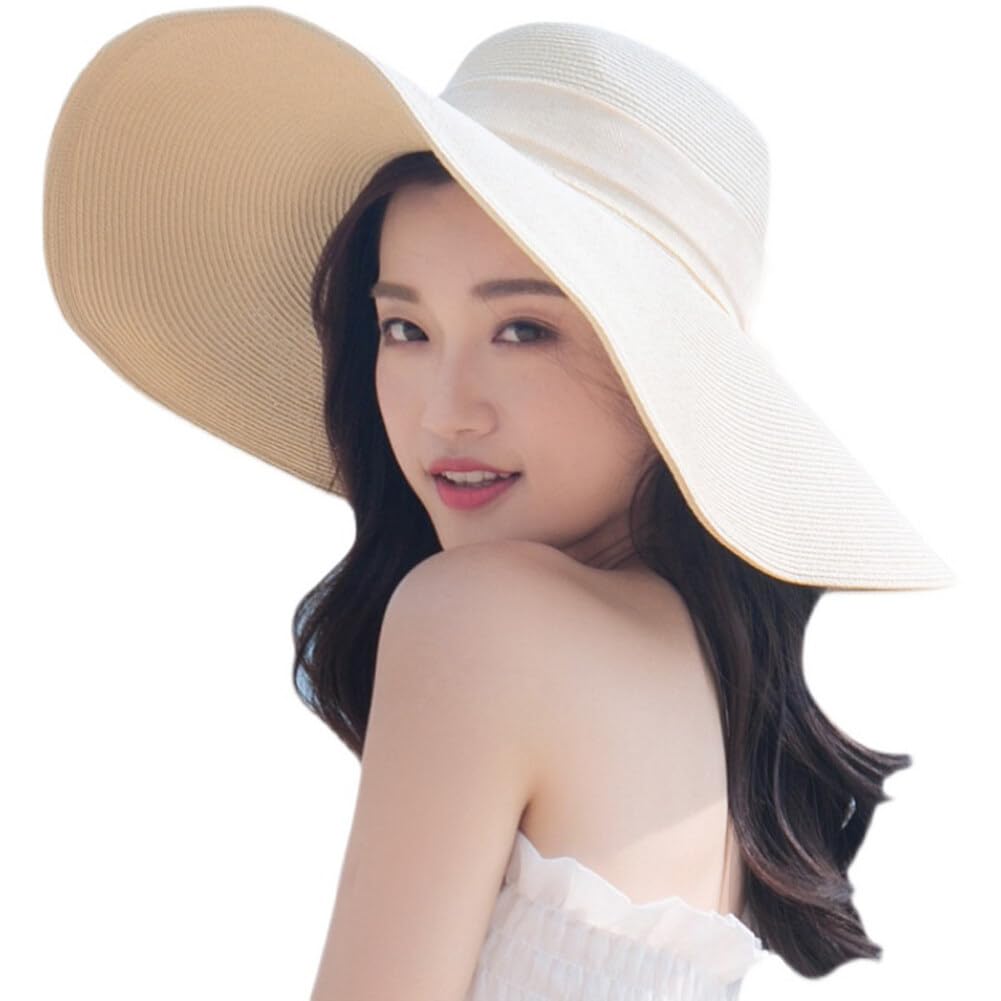 VASANA Sombrero de verano de ala ancha y flexible para mujer, con lazo grande, para jardín, playa, sol, sombrero de paja para fiesta, jardín, viajes