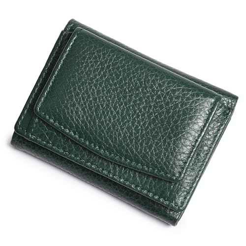 Image of Small Wallet Women Genuine Leather RFID Blocking Trifold Tiny Wallets with Snap Coin Pouch 7 Card Solts