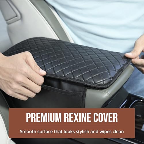 Image of Premium Car Armrest Cushion Pad - Soft PU Foam Console Pad for Relaxed Driving | Universal Fit Arm Support for Road Trips & Daily Commutes | Anti-Slip & Durable (Black)