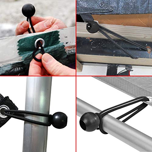 JINSEY Premium Ball Bungee Cords 4 Inch and 6 Inch 24 Packs,Canopy Tarp Tie Down Cord Black,Black Tie Down Cords for Tarp