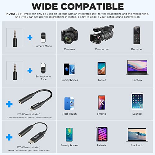 BOYA Microfone de lapela Lavalier – sem bateria, microfone condensador omnidirecional by-M1 Pro ll p