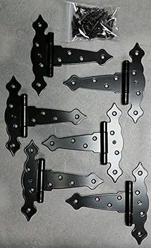 Doors & Door Hardware 5" Heavy Duty Decorative T Hinges (6 Black + Screws), Shed, Barn, Gate, Playhouse, Chicken Coops