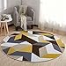 Tapis Rond Lavable en Machine, Morbuy Style Nordique Interieur Anti Slip Chambre à Coucher Salon Tapis d'Entrée Absorbant Antidérapant (Géométrie Gris Jaune,100cm)