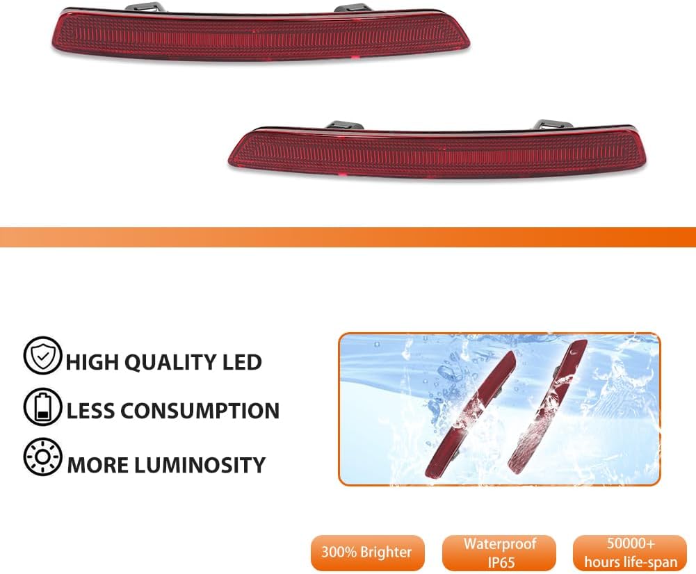 ADIIL Red Lens Rear Bumper Reflector Light Kit for 12-14 Acura TL