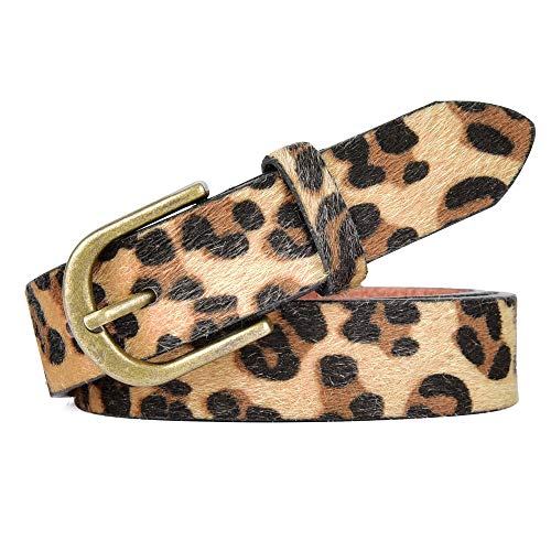 Talleffort Leopard Print PU leather Belt Women's Waist Belt Artificial Horse hair Belts for Women S