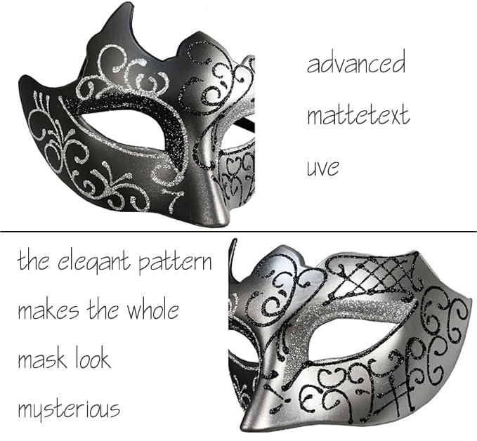 MZinge Masquerade Mask for Couple Men Venetian Mask for Halloween Lace Masque Costume Eyemask Party Prom Ball Mardi Gras (SILVER) - Image 3
