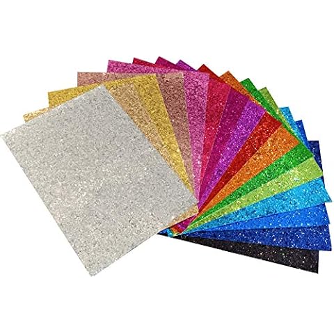 Colour Sample Pack of 16 Craft Sheets of Shiny Chunky Glitter Fabric/Heavy Duty Shimmer Cloth Available in A5 A4 A3 A2 Size (A4 (210 x 295 mm)) Cover