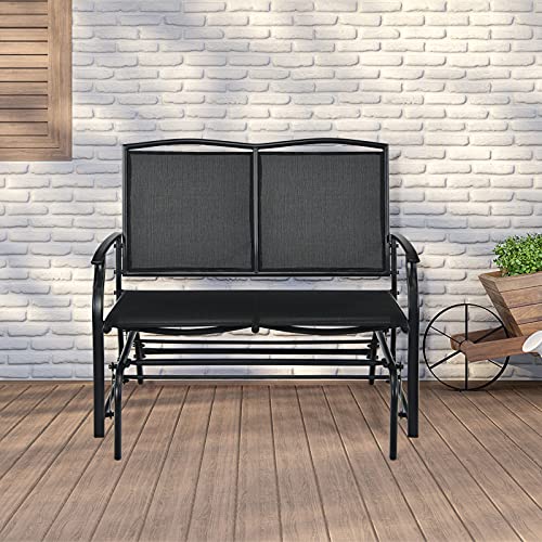 Image of Giantex Patio Glider Benches for Outside, Swing Glider Chair with Steel Frame, 400 LBS Capacity, Patio Swing Rocker, 2-Person Loveseat for Backyard, Poolside, Lawn, Balcony, Porch Glider Bench(Black)