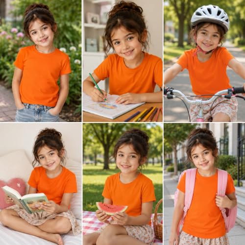 Image of Kids Round Neck Girls Tshirt | Short Sleeves | Natural Organic 100% Cotton Soft Comfortable Fabric | Plain Color Original Branded Half Sleeve | School t-Shirt for Girl Kid | Sleepwear Everyday Casual