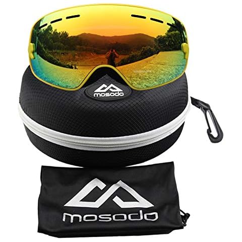 MOSODO Ski/Snowboard Goggles for Boys & Girls (8-16), Anti-Fog 100% UV Protection All REVO Spherical Mirror Lens, Breathable Foams Dual Venting System & Non-slip Strap (Gold Frame/REVO Gold) Cover