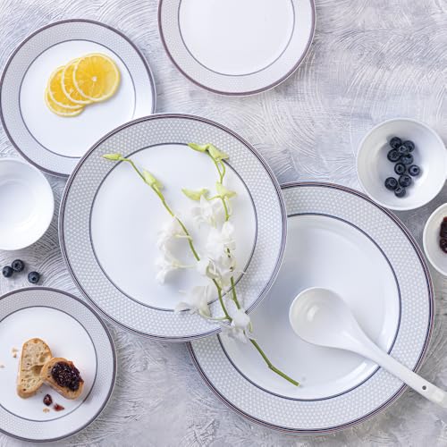 Image of Larah by Borosil 49pc Opalware Starlight Dinner Set for Family of 6 | Microwave & Dishwasher Safe Crockery Set for Dining & Gifting | Plates & Bowls