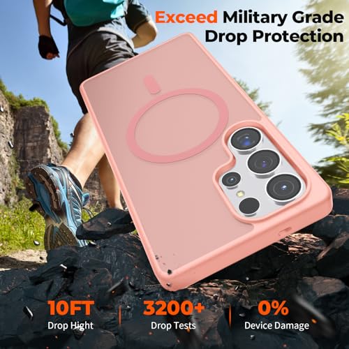 Image of SUPFINE Magnetic for Samsung Galaxy S25 Ultra Case with Screen Protector, (Built-in Magnets) (Military Grade Drop Protection) Slim Translucent Shockproof Phone Case,Light Pink