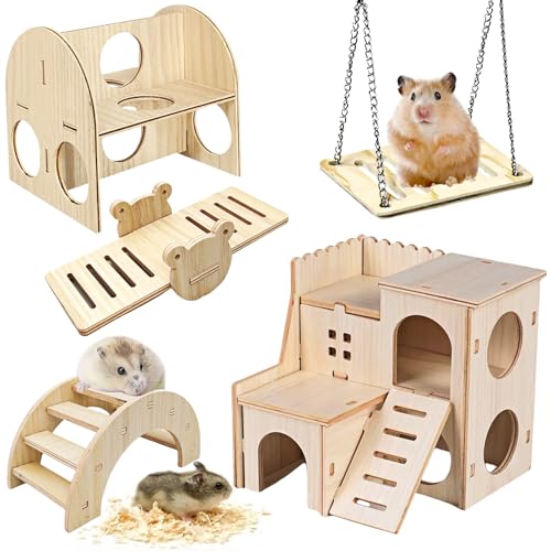 BAIFULAI 5 piezas de accesorios para hámster, casa de hámster, hámster, juguete para jaula, accesorio para jaula, hámster para jaula, hámster enano, chinchillas