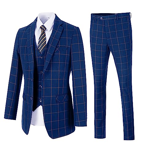 Mens Suit Plaid Slim Fit 3 Pieces Checked Casual Tuxedo Formal Suits for Men Wedding Business Party Blazer Vest Pants Set