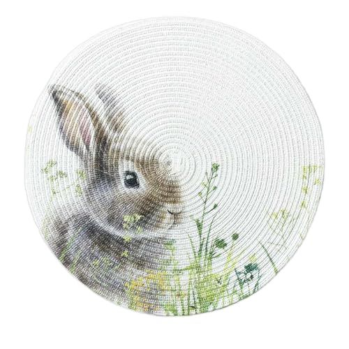 Funwheat Round Braided Placemats Set Of 6 Place Mats For Dining Tables Woven Heat Resistant Table Mats 15 Inch For Easter cover