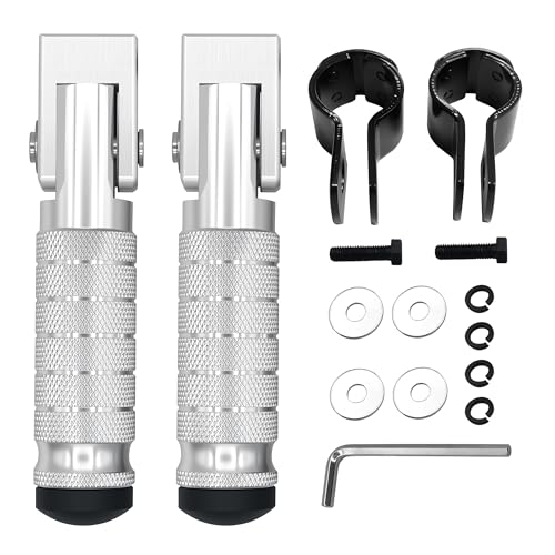 M8 Anti-Skid CNC Universal Motorcycle Foot Pegs Degree Foldable Footpegs Footrest,Upgrade Passenger Pedal For Mini Bike Dirt Pit Bike Electric Car Motorbike Honda Suzuki Yamaha Kawasaki (Silver)