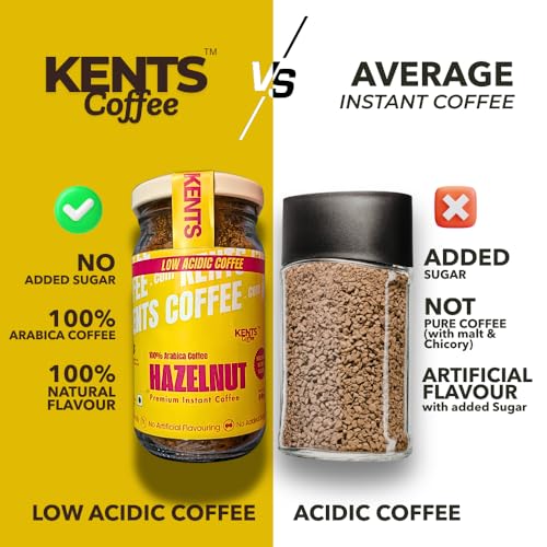 Image of Kents Coffee Combo - Hazelnut & Dark Chocolate Instant Coffee 2 x 50g Jars | LOW ACIDIC COFFEE COMBO |100% Arabica Coffee | No Added Sugar | 90 Cups Serves | CHIKMAGALUR | SINGLE ESTATE | Perfect for Hot & Cold Cups | Espresso, Latte & Flavoured Brew | No Artificial Flavour