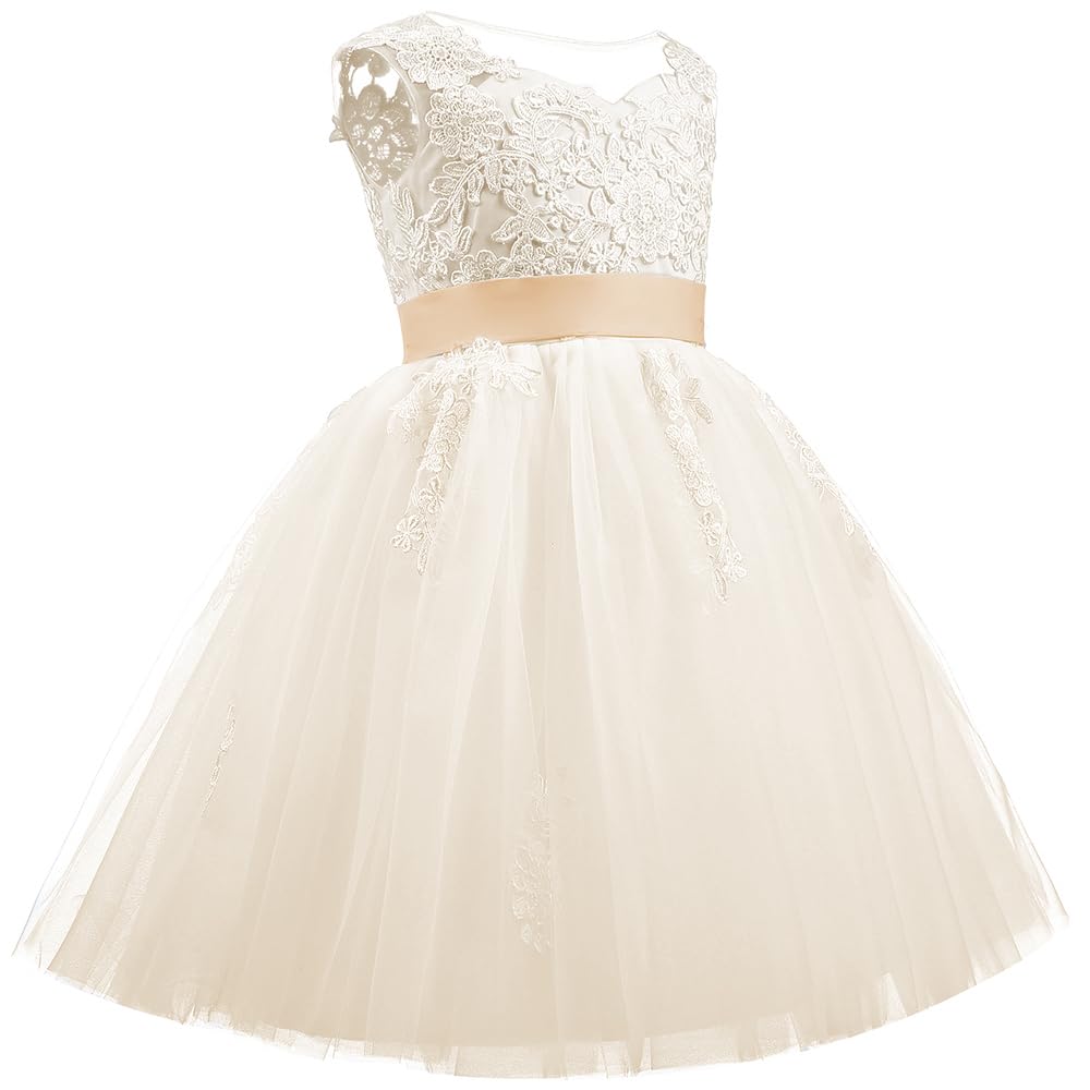 PLWEDDING Pizzo V indietro tulle fiore ragazza vestito junior ragazza damigella d'onore abiti da