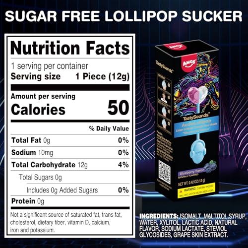 Amos Music Lollipop Candy, Audio Singing Lollipop, Individually Wrapped Natural Blueberry Flavor (1 Pack) - image 6