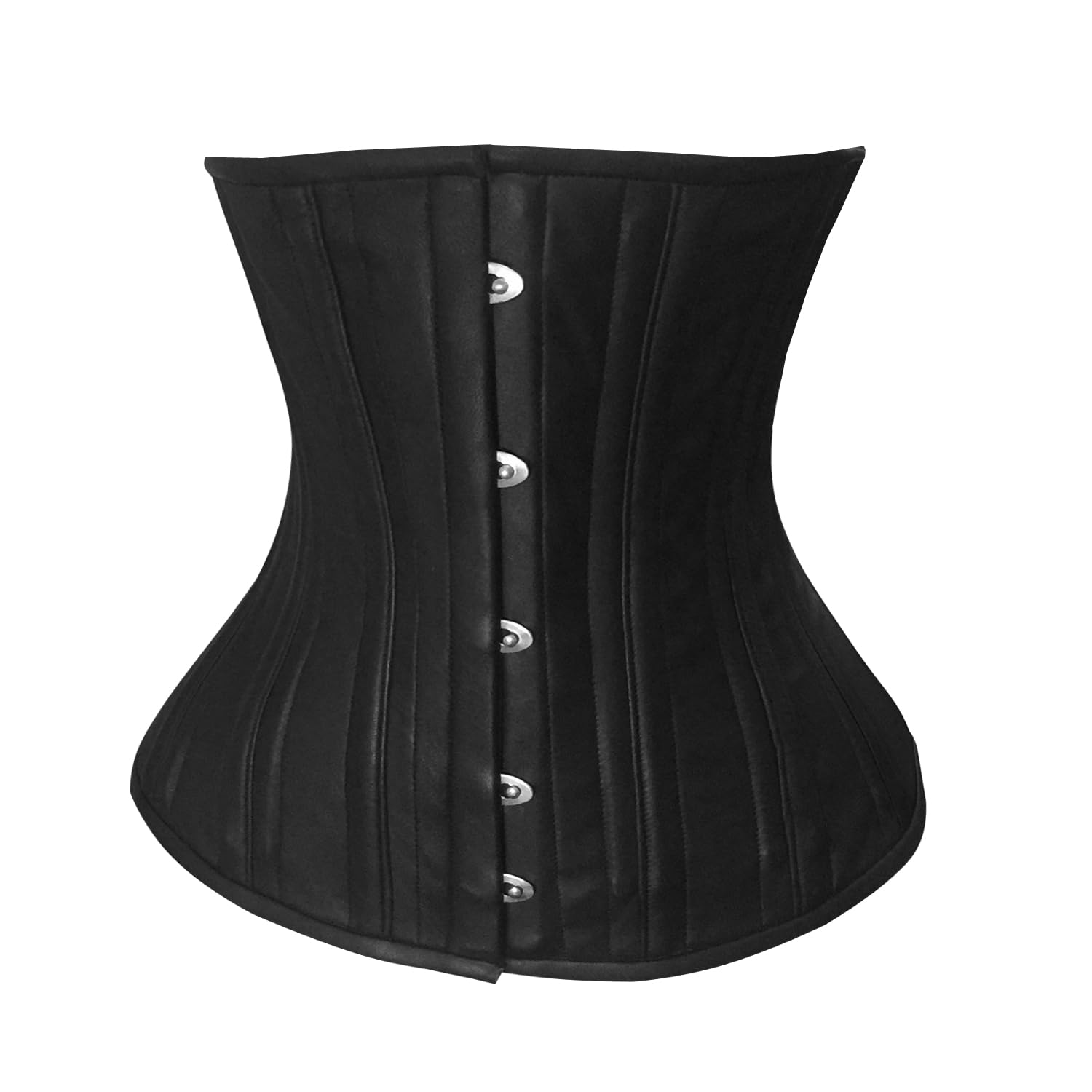 ClothoHub Women's Real Leather Underbust Corset, Steel Boned, Waist Cincher, Curvy Body Shaper Corset (UK, Alpha, XL, Regular, Regular, Black)