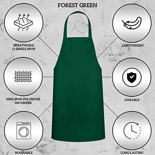 Image of GREEN LIFESTYLE 12 Pack Professional Chef Apron - Grilling Aprons for Men, Waterproof Cooking Aprons for BBQ, Work or Restaurant Use, Kitchen Aprons for Women - Green, No Pockets