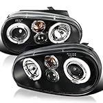Spec-D Tuning Euro Black Projector Headlights Compatible with 1999-2006 Volkswagen Golf MK4, 1999-2006 Volkswagen GTI, Left + Right Pair Headlamps Assembly