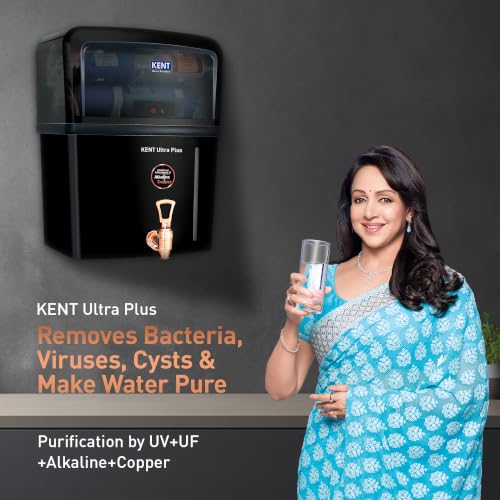 Image of KENT Ultra Plus UV Water Purifier | UV+UF+Alkaline+Copper Water Purification | With Benefits of Alkaline & Copper | Fully Automatic Operation | Wall Mountable | 8L Storage | 60 L /hr Output | Black