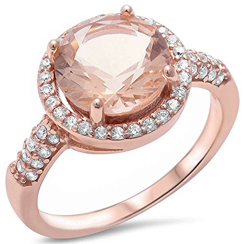 Oxford Diamond Co Rose Gold Plated Silver Halo Simulated Morganite & Pave Cubic Zirconia Ring Sizes 7