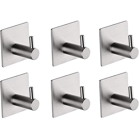 OLEAH 6 Piezas Ganchos Adhesivos,Toallero Perchero Pared de Cocina Baño Autoadhesivo Perchero de Acero Inoxidable Colgadores de Puerta Organizador