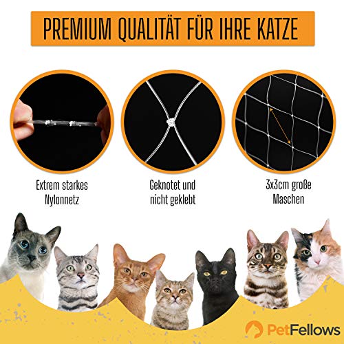 PetFellows® Katzennetz für Balkon - 8x3m - Ideales Sorglos-Set - WICHTIG: Geprüfte Sicherheit (Zuschneidbar und Bissfest… – Bild 5