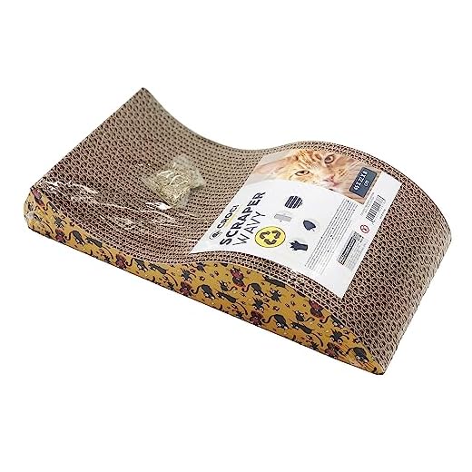 CROCI WAVY, Griffoir pour chat, Grattoir en carton ondulé, Grattoir à chat avec herbe, Format 50 cm