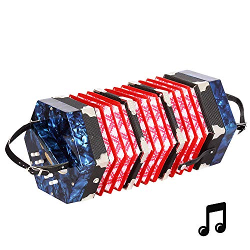 Lesgos 20 Button Concertina Accordion, Portable Professional Concertina Instrument with Carrying Bag, for Kids Beginner Music Enthusiast(Blue)