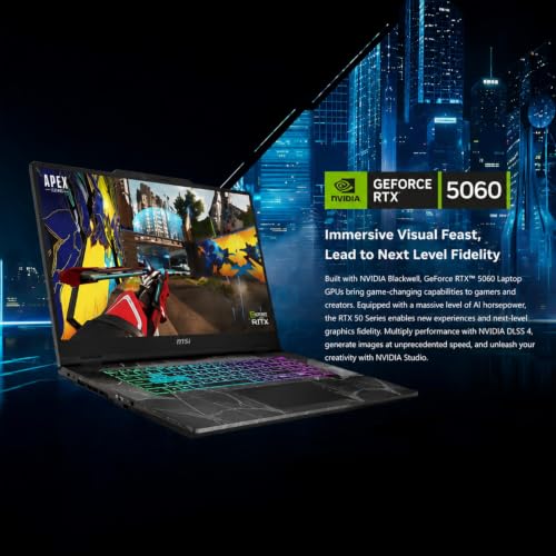 Image of msi Cyborg 17.3'' Gaming Laptop, RTX 5060, 16GB DDR5 RAM 2TB SSD+1TB HDD, Intel Core 5 Processor, 144HZ FHD, Cooler Boost 5, RGB Backlit KB, RJ 45, WiFi 6E, HDMI