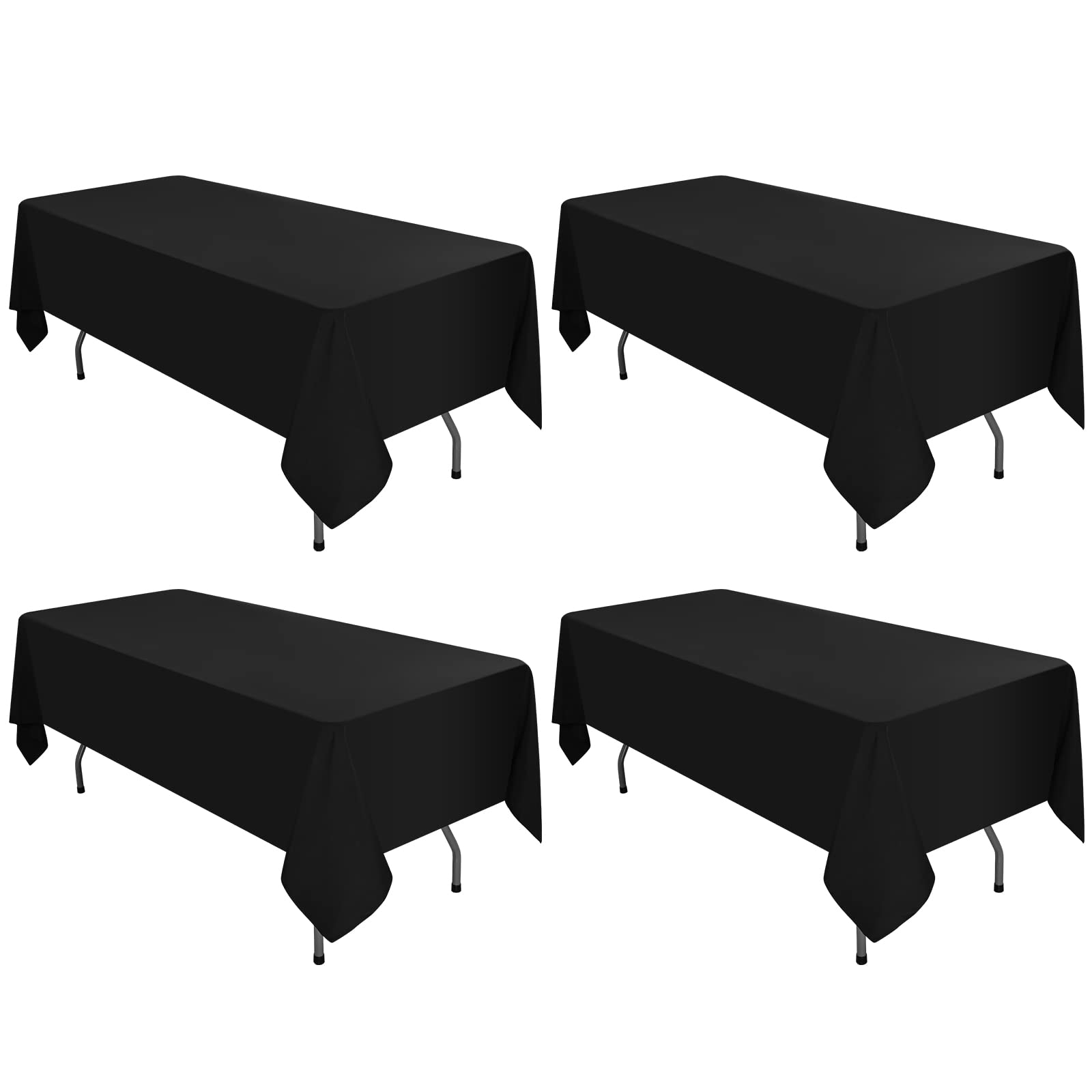 4 Pack Black Tablecloths for 6ft Rectangle Tables 60 x 102 Inch - Polyester Table Cover Stain and Wrinkle Resistant Washable Fabric Table Clothes for
