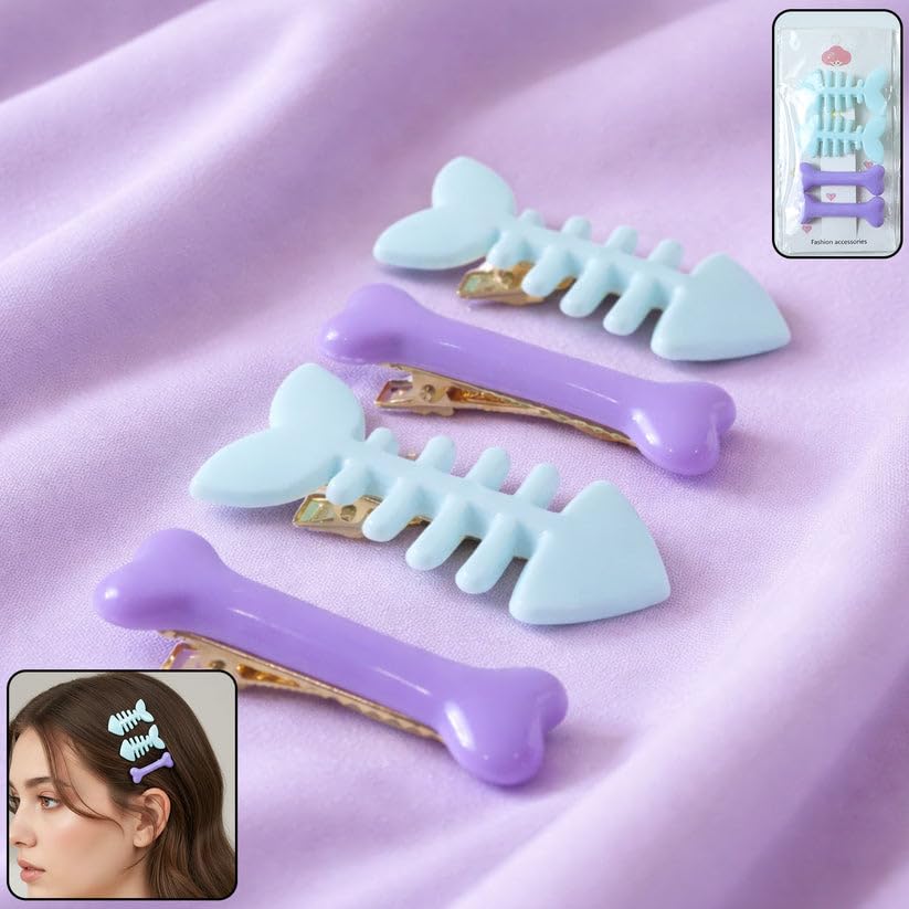 Image of Fishbone Bone Design Hair Clips for Women and Womens, Stylish Metal Snap Hair Accessories for Daily Wear, School and Party, Assorted Colors, Pack of 24 Pieces