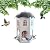Metal Bird Feeder for Outdoors Hanging, Wild Bird Feeders with 5 Ports & Squirrel Proof, Garden Yard Outside Decoration, Large Seed Capacity, Waterproof Design (White/Black)