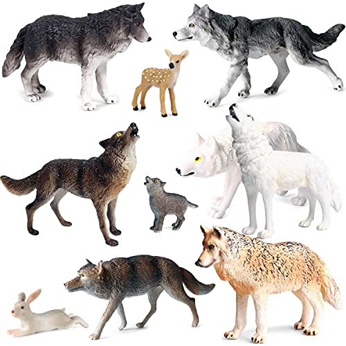 OrgMemory Wolf Animals Figures, Wolf Figures Toy Set, 10pcs, Safari Animals Figures for Diorama, Crafts, Child Educational, Cake Decor (Wolf Set A)