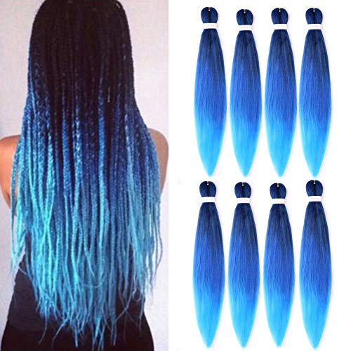 8 Packs 26 Inch Pre-Stretched Braiding Hair Extensions 90g Easy Braid Professional Itch Free Synthetic Fiber Corchet Braids Yaki Texture Hot Water Setting Braids (#1b/blue/light blue)