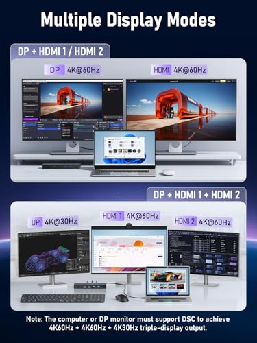 Image of Lemorele 13-in-1 Docking Station with Privacy Protection, 2 HDMI 4K@60Hz, DisplayPort 1.4, 100W PD Charging, Gigabit Ethernet, USB-A,USB-C Date, SD /TF Card Reader for Laptops