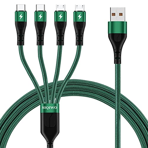 SIQIWO Multi Fast Charging Cable, [3A 4ft 2Pack] Nylon Braided 4 in 1 USB Charger Cord with 2 Micro USB/2 Type C Connector, for iPhone 15, Samsung Galaxy S23 S21 S9, Pixel, Nexus, LG, Huawei, Sony