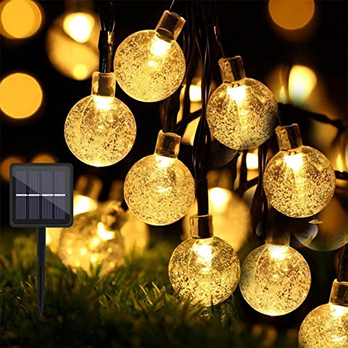 Guirnaldas Luces Exterior Solar, Cadena de Luces impermeable 18 m 160 luces LED de hadas con globo de cristal, luces solares para patio con 8 modos para césped, jardín, patio, boda, fiesta (Cálido)