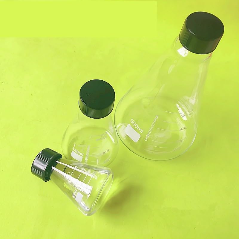 Matraz Erlenmeyer de Vidrio con Tapa de Rosca Matraz Cónico Graduado Cuello Estrecho Cristalería de Laboratorio Química 50–1000ml(500ml)