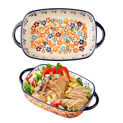 MeYuxg Auflaufform Keramik,Lasagneform Mit Griffen 23.5 x 13cm,Vintage Keramik Rechteckig...