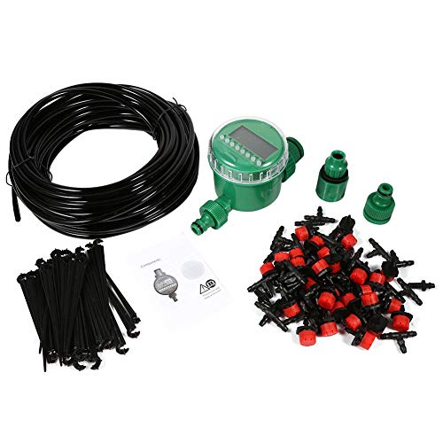 Zerodis. Drip Irrigation Kit, 20m/65.6ft Auto Timer Irrigation Kit Micro Irrigation System Includ Drip Irrigation Controller Hose Nipple Connector for Garden Lawn