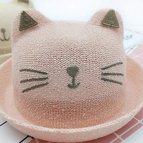 Kids Fisherman Cap Hat Summer Straw Hat Cartoon Cat Bucket Beach Sun Protection Hat For Girls Boys Pink #TOP4