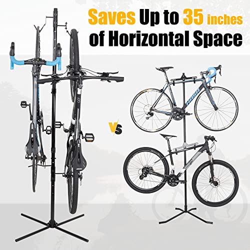 Cyclingdeal 2 Bike Vertical Freestanding Rack - Fully Adjustable Gravity Storage Stand - Safe & Secure For Hanging Mtb Road Bikes In Garage Or Home - For Wheels Sizes Up To 29" #TOP5