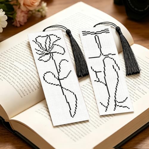Image of ACRNIGHEET 6PCS Cross Stitch Bookmark Kit for Beginner Stamped Cross Stitch Kits for Adults Abstract DIY Tassel Embroidery Bookmark Kits Needlepoint Kit with Instructions Craft Gift 8.5''x3'' 11CT